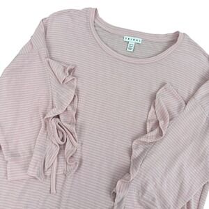 TRIBAL Pink Stripe Ruffle Sleeve Tie Detail Tunic Top TG XL